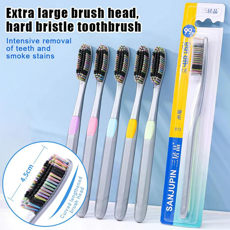 1/5pcs Large Head Bristle Toothbrush Adult Anti Slip Wide Design Deep Oral Cleaning Removing Tooth Stains and Smoke Stains