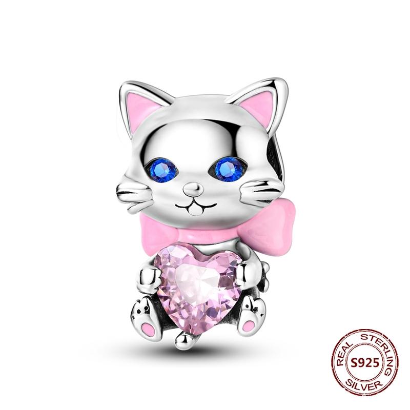 Copper Original Dog Cat Safety Chain Lazy Cat Pink Zircon Pet Paw Print Footprint Charms Fit Bracelet For Women Diy Jewelry