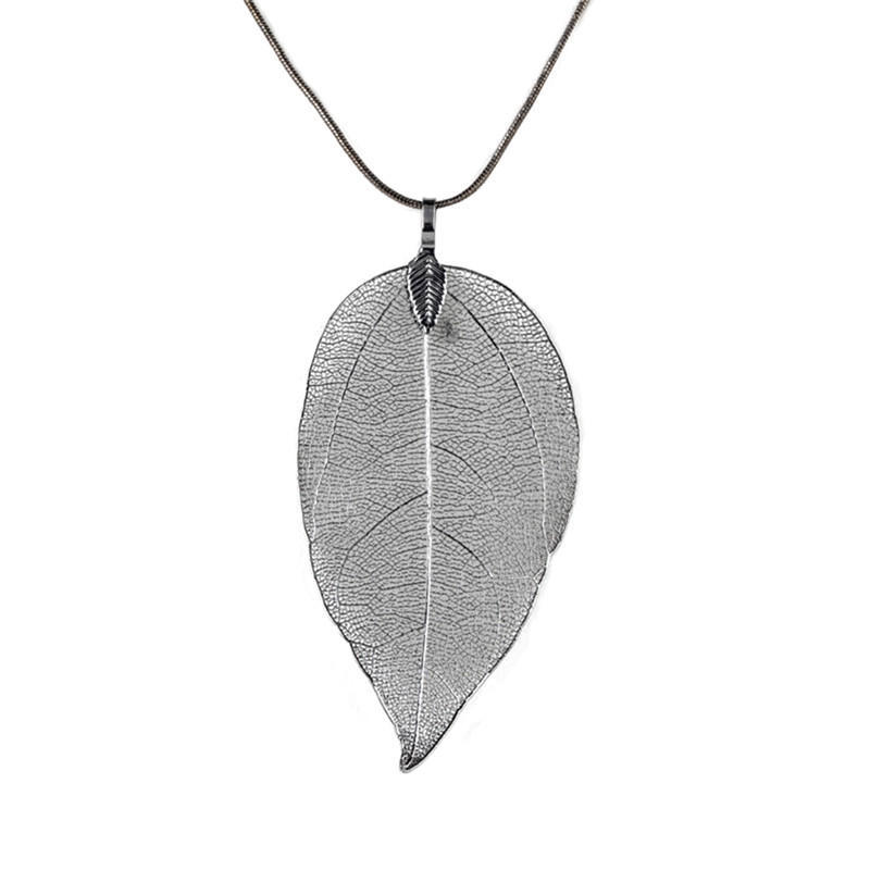 Unique Women Jewelry Simple Leaf Sweater Pendant Long Chain Necklace