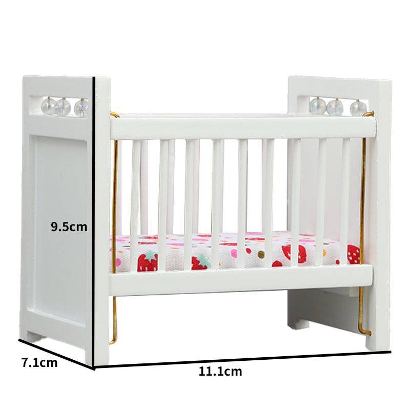 Dollhouse Miniature Furniture Set For Kids Room With Wooden Bed And Mattress