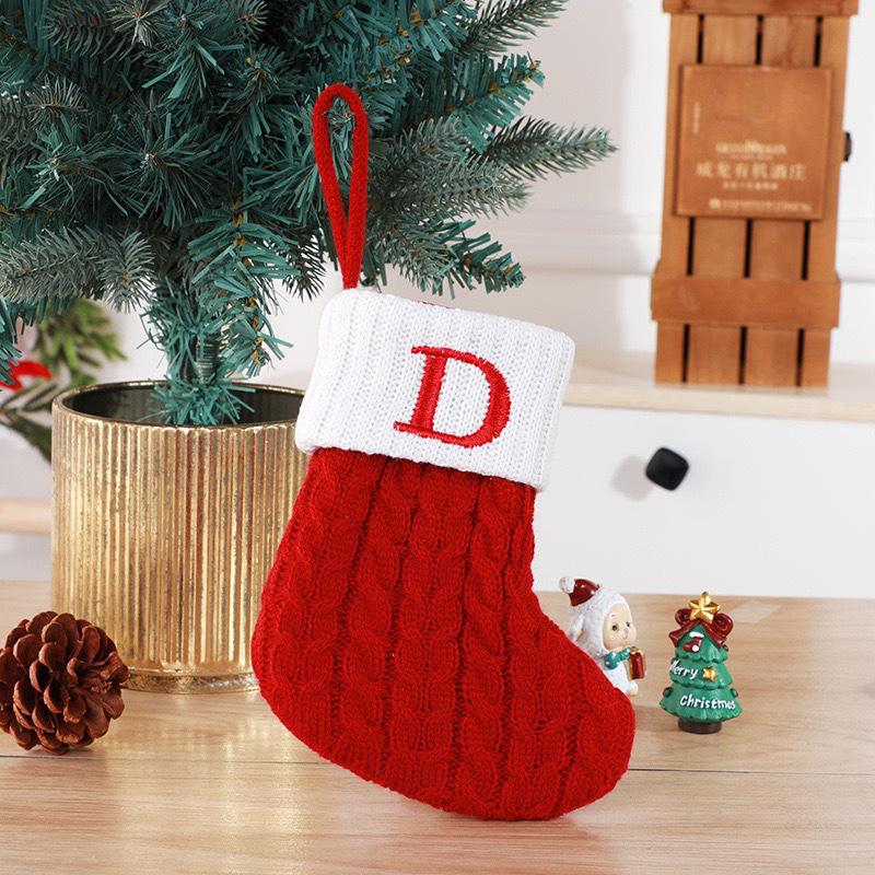 Gold & Blue Christmas Letter Socks – Red Knitted Stockings for Home & Window Display Decor