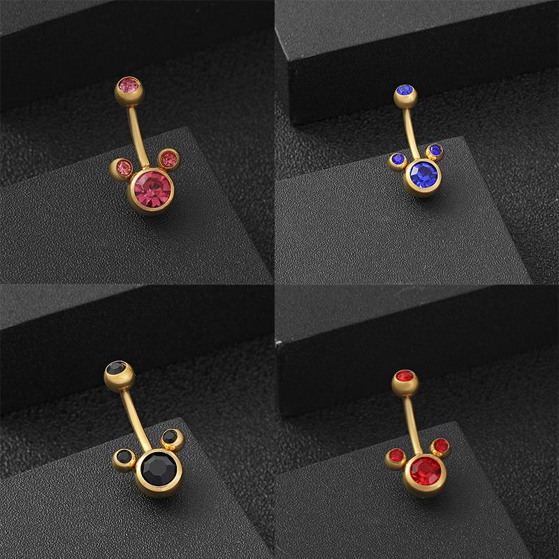 Temperament Jewelry Titanium Steel Mickey Diamond Inlay Navel Nail Belly Rings