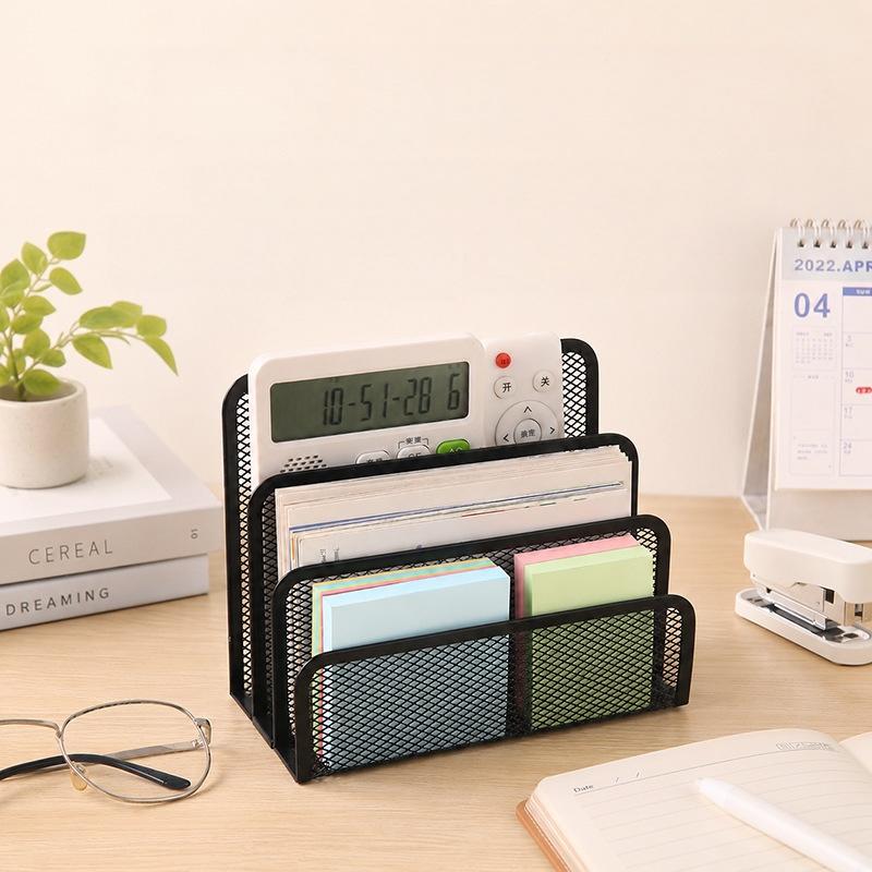 3 Layer Black Metal Mesh Document Tray Desk Organizer Notebook Stand for Office Desktop Storage Supplies
