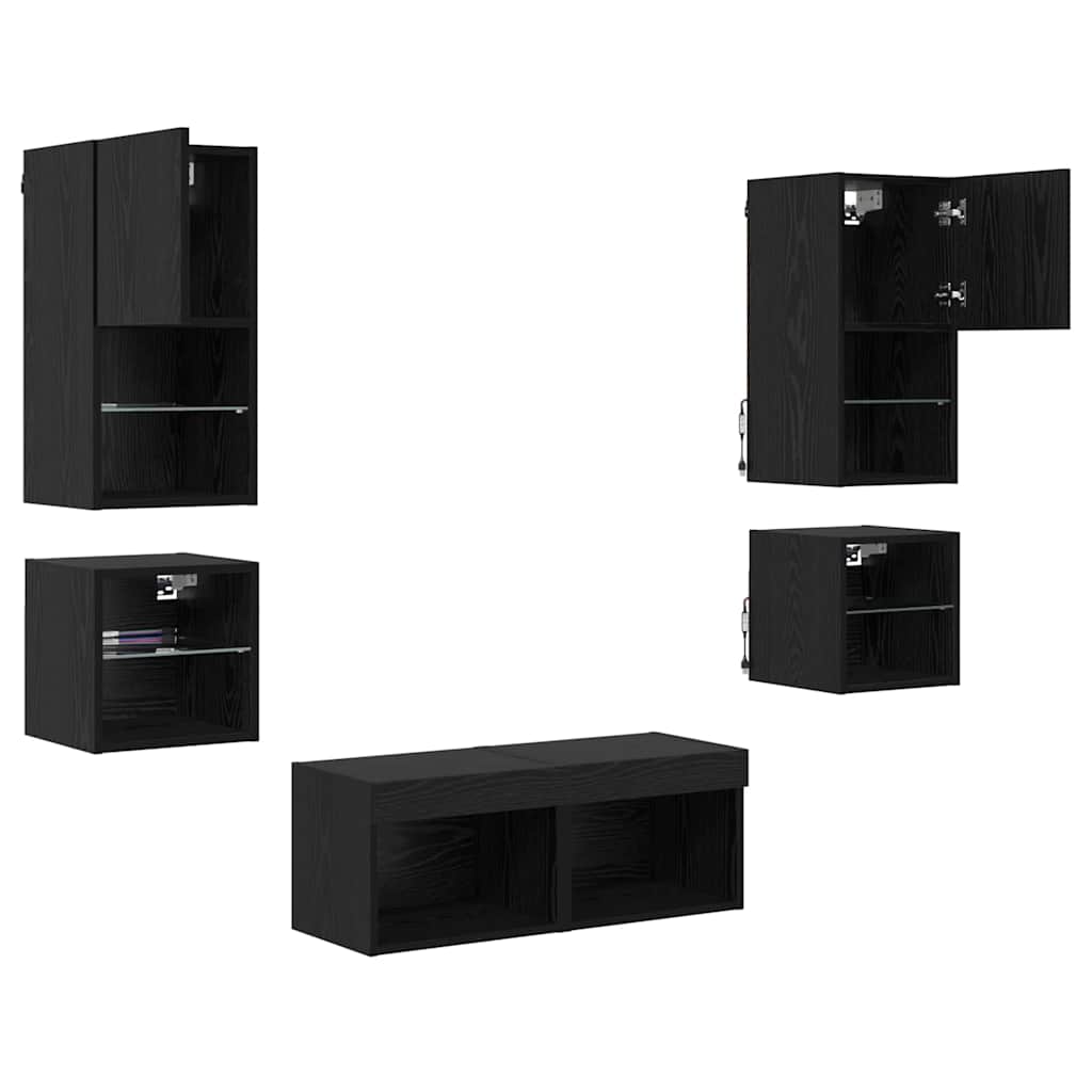 TV Wall Units 8 Pieces Black Oak Effect Particleboard