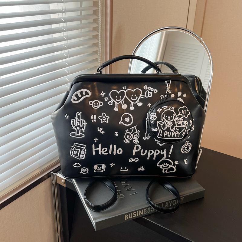 

Вместительная сумка-тоут для поездок на работу с граффити, женская новая универсальная на плечо, сумка-мессенджер, многофункциональный рюкзак чёрный