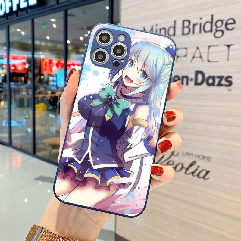 Cute Konosuba Anime Girl Phone Case For IPhone 14 13 12 11 Pro Max X XR XS 8 7 Plus Liquid Glass Color Phone Cover