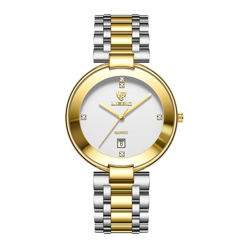 

Мужские кварцевые часы, модные повседневные, календарь, стальной браслет, водонепроницаемые часы