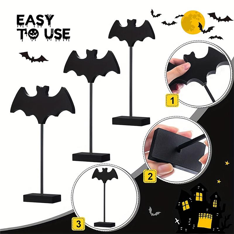 Halloween Wooden Logo Ornament Witch Hat Bat Desktop Decoration