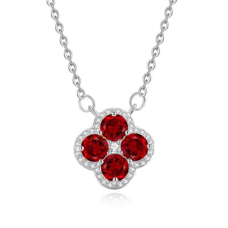 S925 Sterling Silver Natural Stone Clover Necklace Women's Simple Niche Design Heavy Industry Clavicle Chain