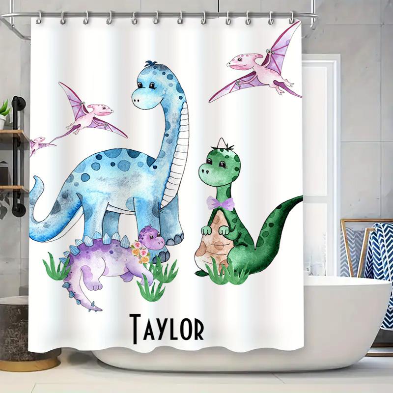 

Adorable Dinosaur Shower Curtain Set For Kids Bathroom Decor Name Inclusion Available W60H190(CM)-1 Pcs