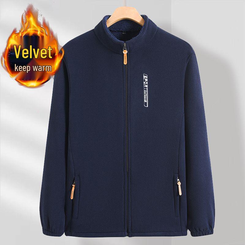 Herrfleecejacka med dubbelsida: Höst/Vinter Polarfleece Vindjacka & Tjock Sammet Kofta.