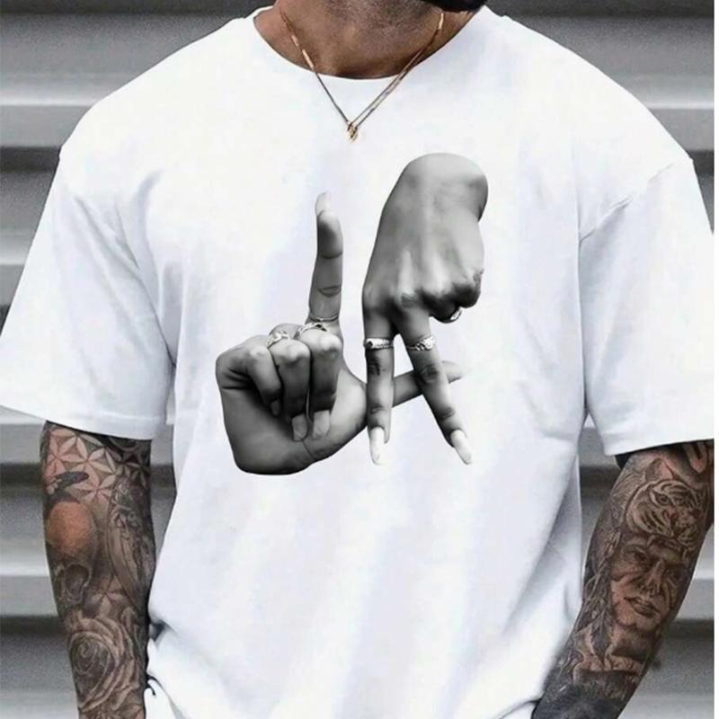 Neues Sommer-T-Shirt für Herrenmode mit Fingergesten-Aufdruck für Herren
