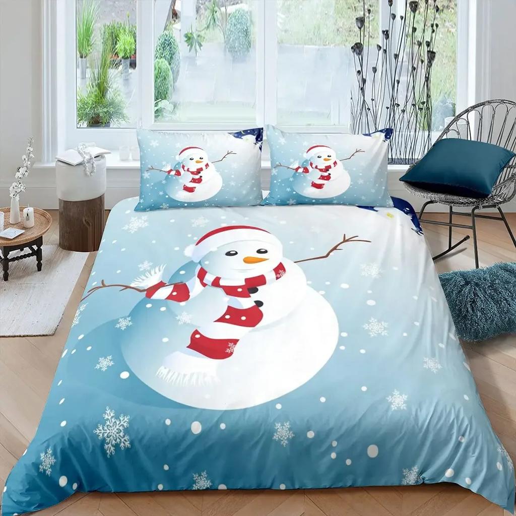 Snowman Duvet Cover Set Kids Girl Christmas Comforter Cover Winter Snow Bedding Set New  Cartoon Style Polyester Quilt Cover