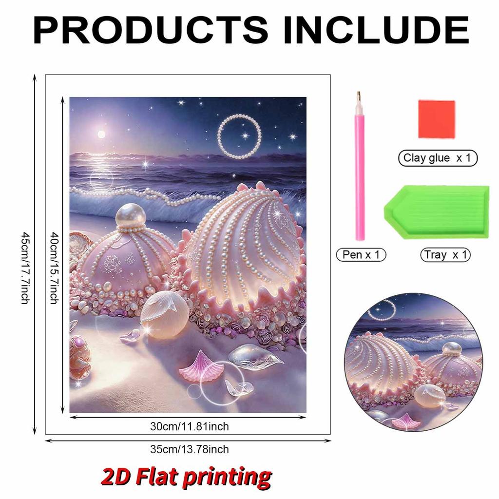 DIY Muscheln am Strand Perlen Diamant Kunst Malerei Kits für Erwachsene und Anfänger, Feine Ansicht Funkelndes Malerei Handwerk Hauswand Dekoration Handgemachtes Geschenk