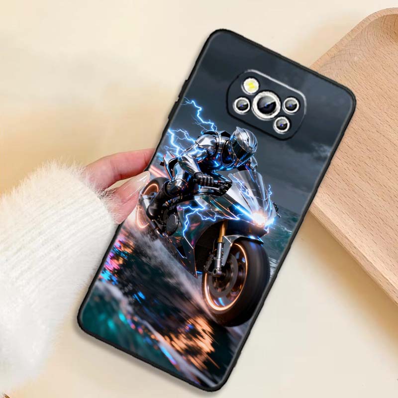Creative motorcycle rider cool For Xiaomi Mi Poco F3 F4 F5 F6 X3 X4 X5 X6 X7 M3 M4 M5 M6 M7 GT Pro 5G Black Phone Case