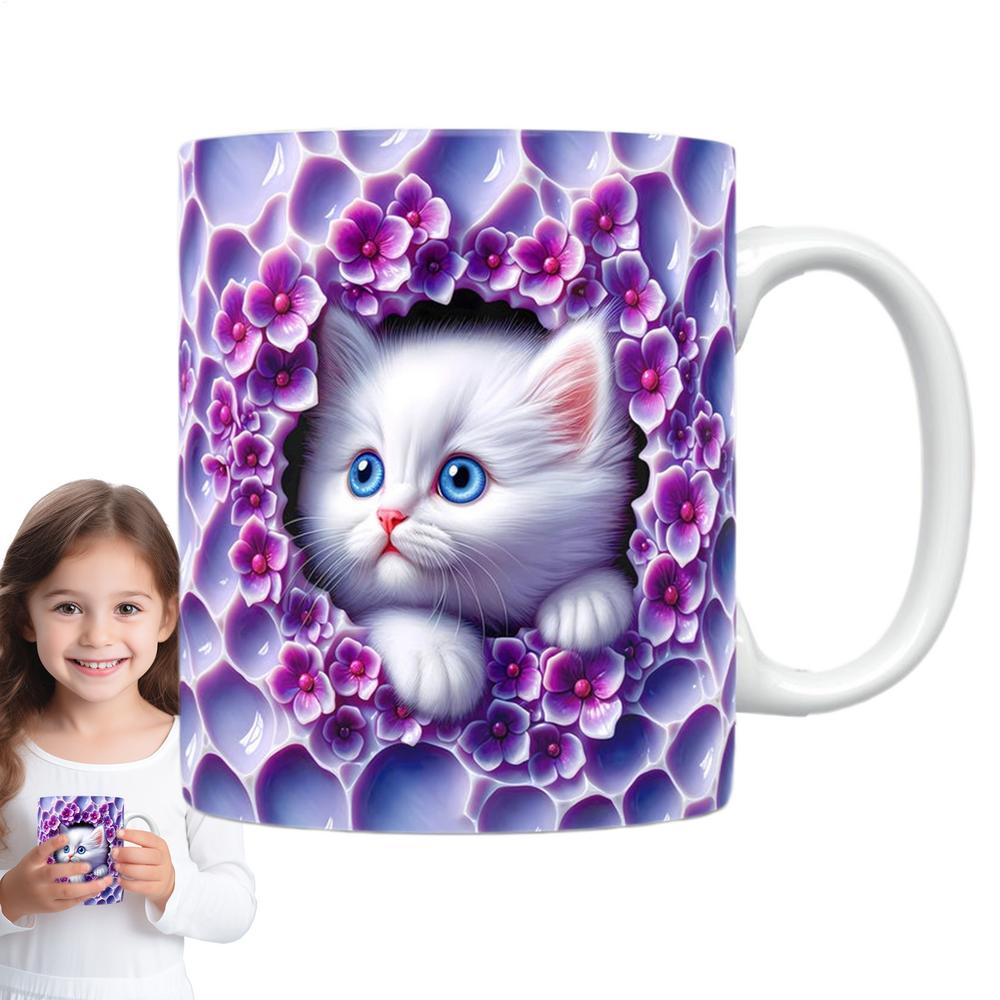 Cute Cat Mug Cute Kitten Hole In The Wall Ceramic Coffee Mug Holiday Coffee Latte Mug Novelty Space Design Drinking Cups For