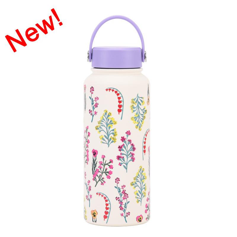 1L Thermos Cup Large Capacity Wide Mouth Portable Vacuum Sports Kettle Outdoor Printing Water Cup Female
