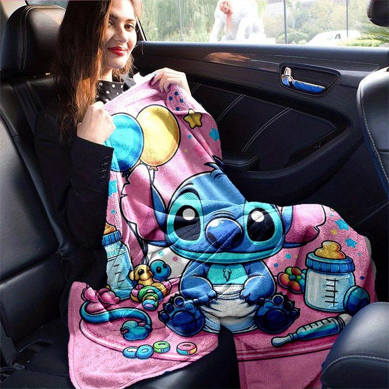 1ks Deka s potiskem Stitch - Měkká, celoroční přehoz na gauč, osobní dárek s rozkošným kresleným designem