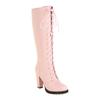 Women Knee-High Motorcycle Boots Cross Tied Thick Heel Platform Female Wedding Party Princess Shoes Lolita Knight Boots 32-46