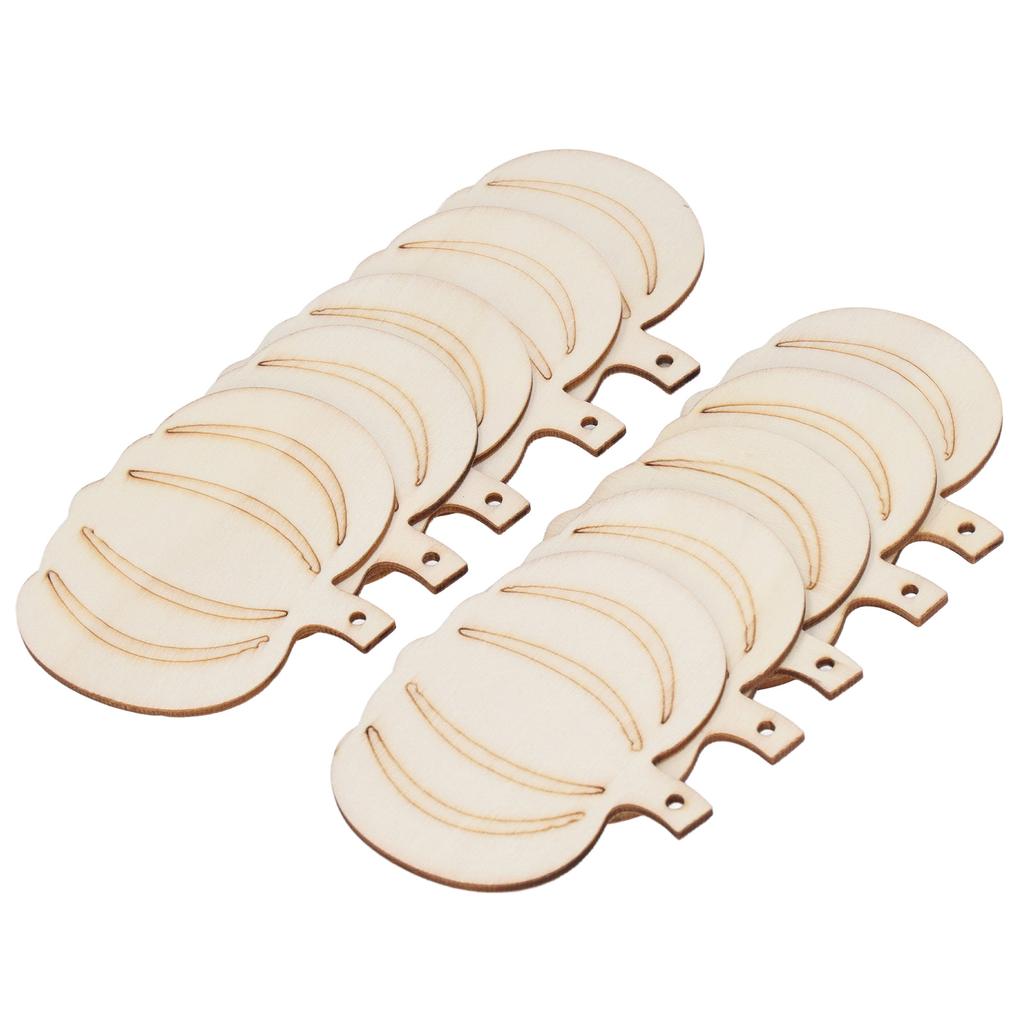 50 Sets Holz Kürbis Ausschnitt Unbemalt DIY Wunderschön Geschnitzte Synthetikholz Kürbisse mit Hanfseil für Partydeko