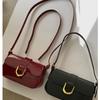 Premium Textured Bag Leather Shiny Retro Burgundy Horseshoe Buckle Fashionable Armpit Bag One Shoulder Crossbody Bag