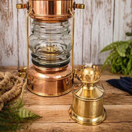 Brass Copper Anchor Oil Lamp Lantern, Nautical Maritime Ship Light, Coastal Decor