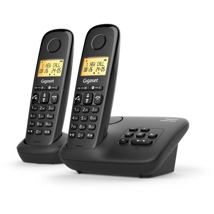 Landline Phone - GIGASET - Basic 100A DUO - Answering Machine - Hands-free - Backlit Screen - 50-contact Phonebook - Blocking - Black