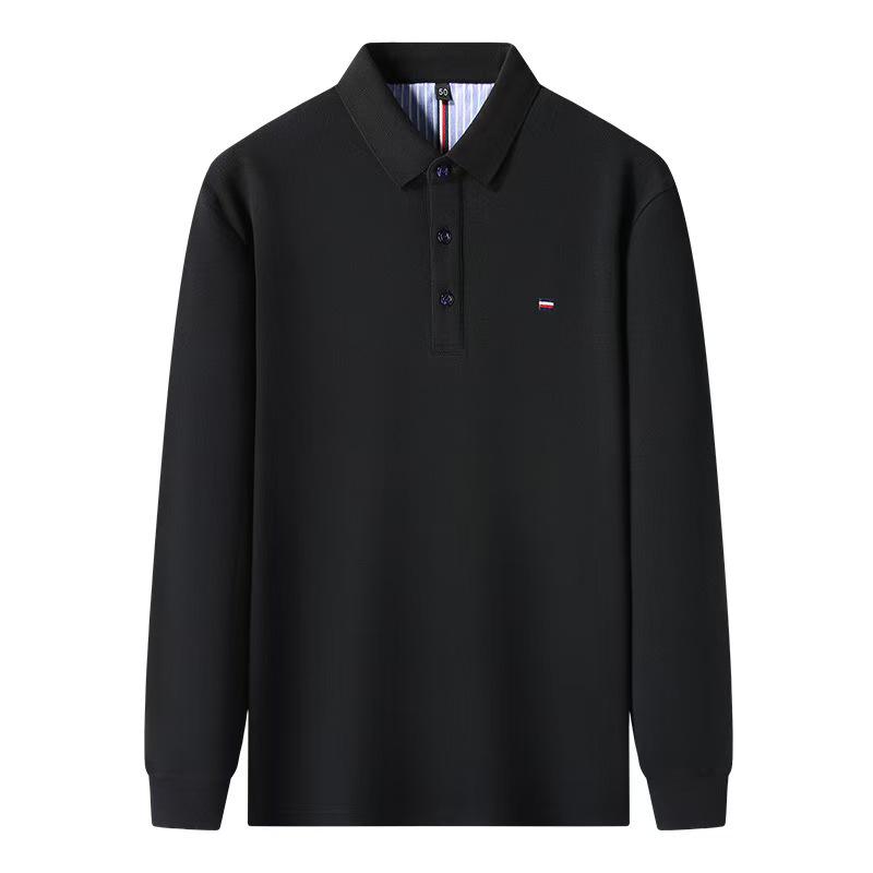 Men's Long Sleeve Turn-Down Collar Polo with Casual Embroidery