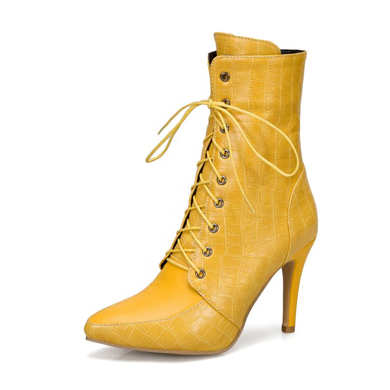 Sexy Women Boots Lace-Up Pointed Toe Pump Boots Women High Heel Shoes for Winter Custom Ladies Ankle Boots botines mujer WSH3681