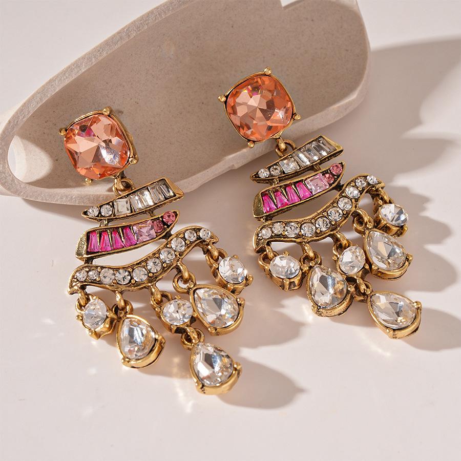 European and American diamond-set metal wind splicing flower earrings light luxury high-end earrings fashionable versatile personalized earrings