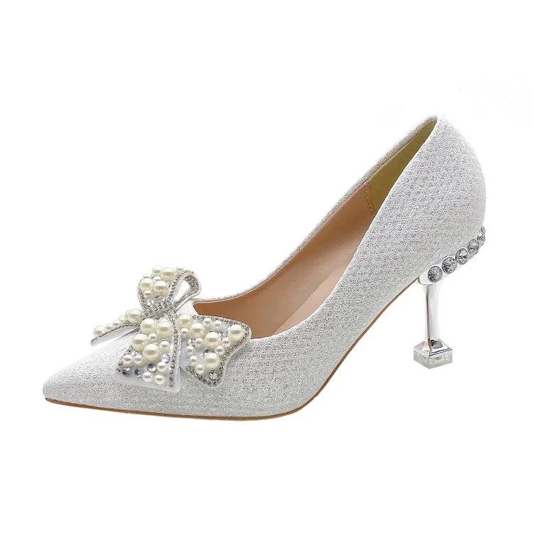 Fashion Wedding Bride Shoe Women's Shoes Pointed Toe Ladies Pumps Stilito with Bow High Heels on Heeled 2025 Trend Chic and Elegant 39