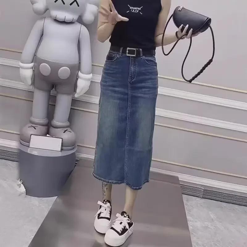 Stylish A-Line Slit Denim Skirt for Women - 2024 Spring & Autumn Collection