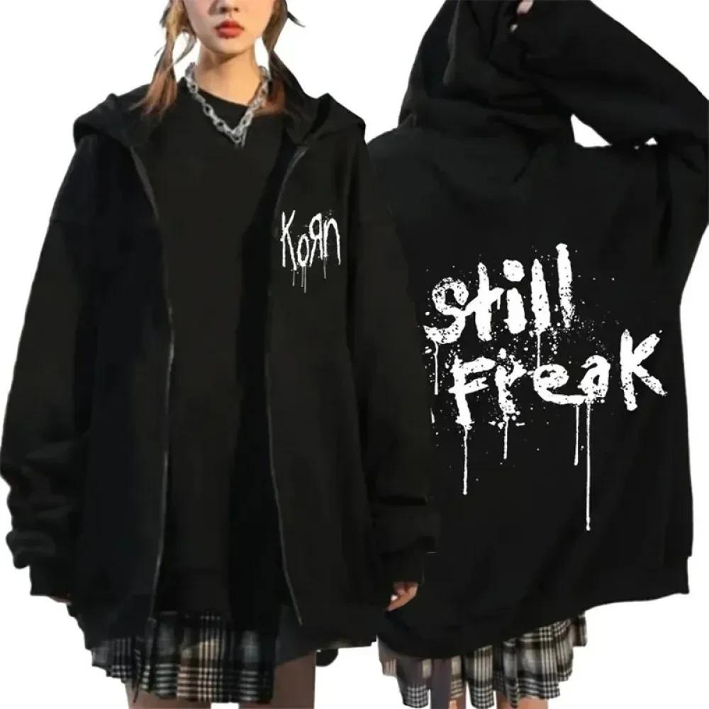 Korn Rock Band Hoodies WORLD TOUR Sweatshirts Men's Women's Korn Rock Fleece Zip Up Jackets Harajuku Long Sleeve Punk Streetwear