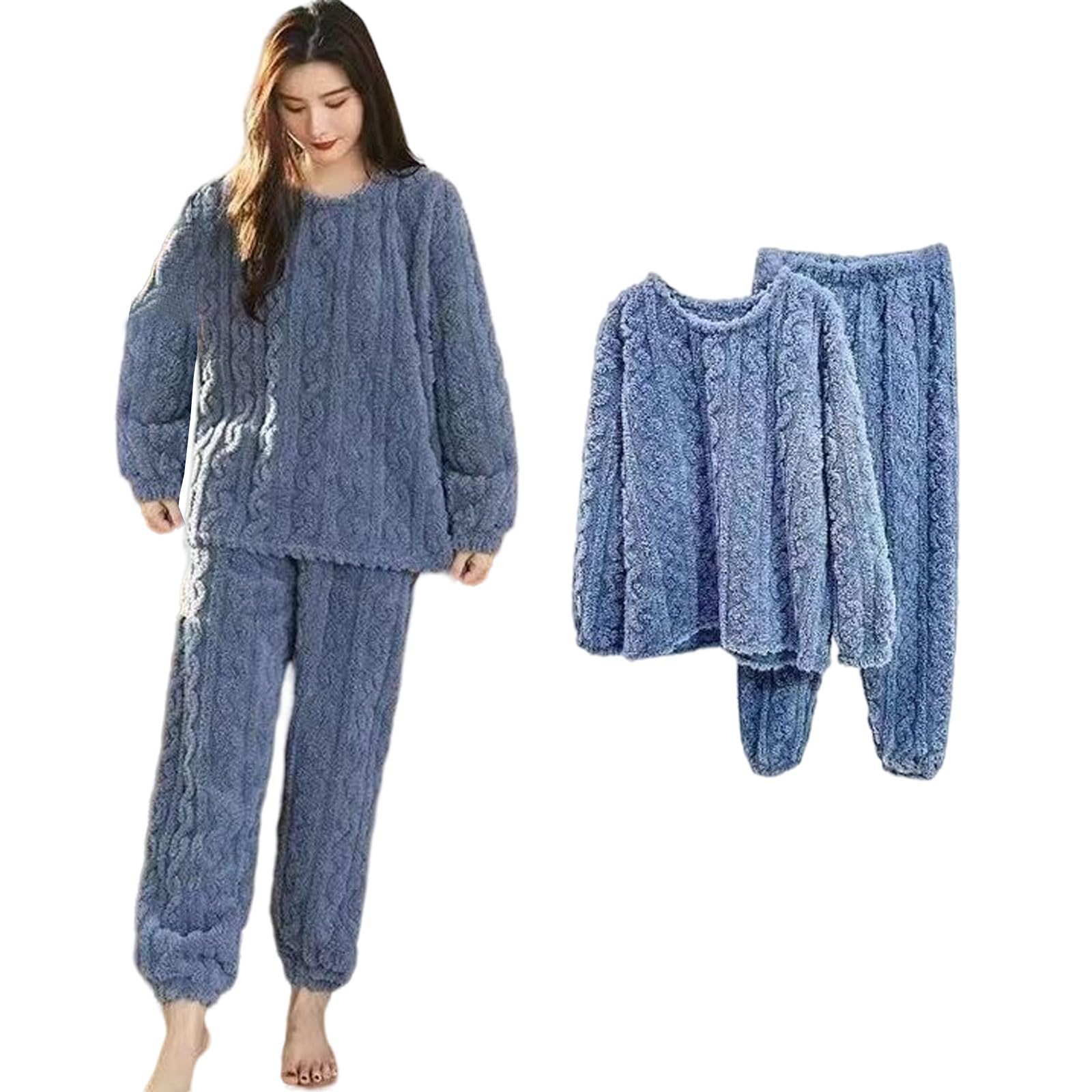 

Пушистая пижама зимняя длинные брюки и длинный рукав милая идеально подходит для осени и зимы [7-livehouse] Женский комплект, Домашняя одежда, Топ, Теплый, Пушистый, Пижама, синий