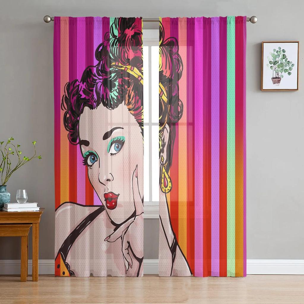 Barber Shop Retro Poster Design Template Tulle Sheer Curtains for Living Room Bedroom Kitchen Decoration Voile Organza Curtains