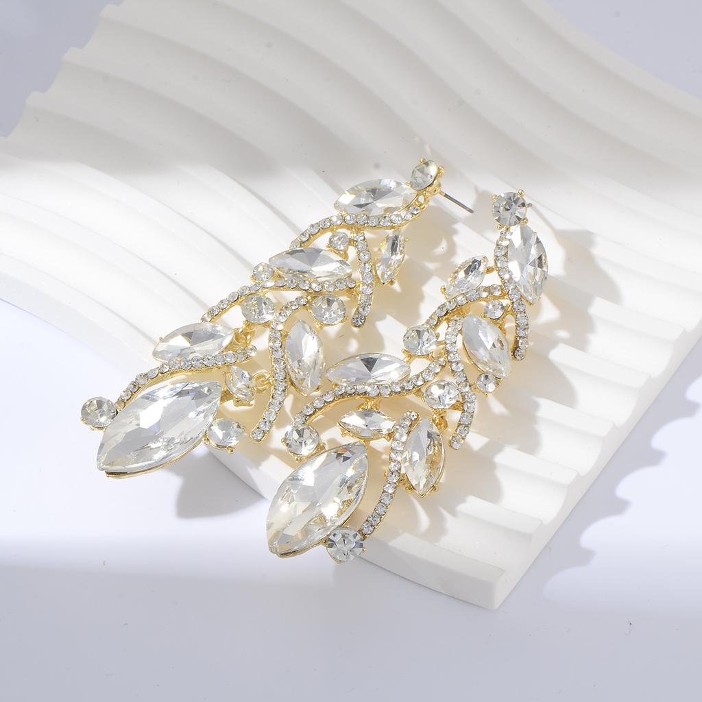 Shining  Earrings Exquisite Crystal Jewelry Wedding Party Leaf Rhinestone Earrings  Banquet