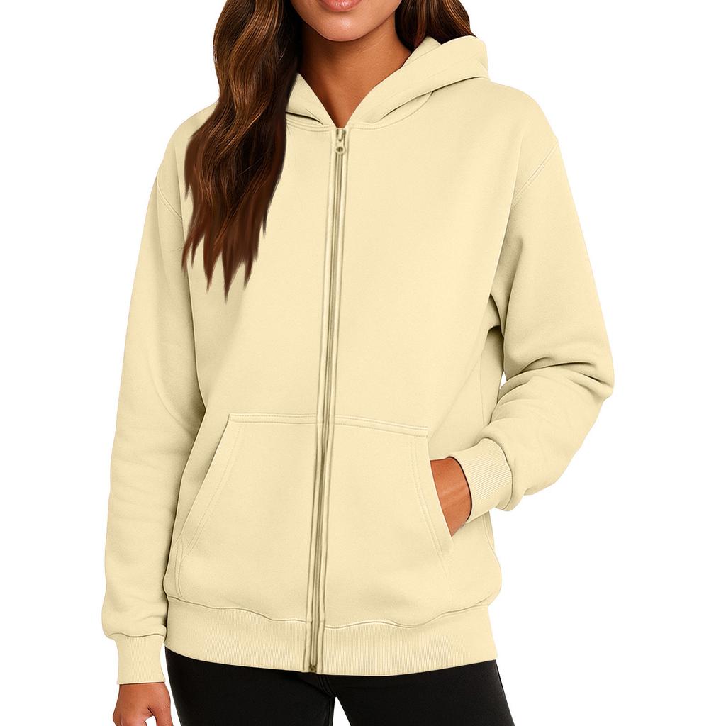 Ladies' Fashionable Solid Color Casual Hooded Long Sleeved Coat