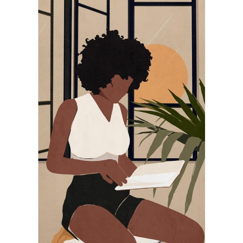 Colorful Tropical Black Girl Fashion Woman Book Lover African Poster Canvas Painting Nodic Wall Art Pictures Home Decoration