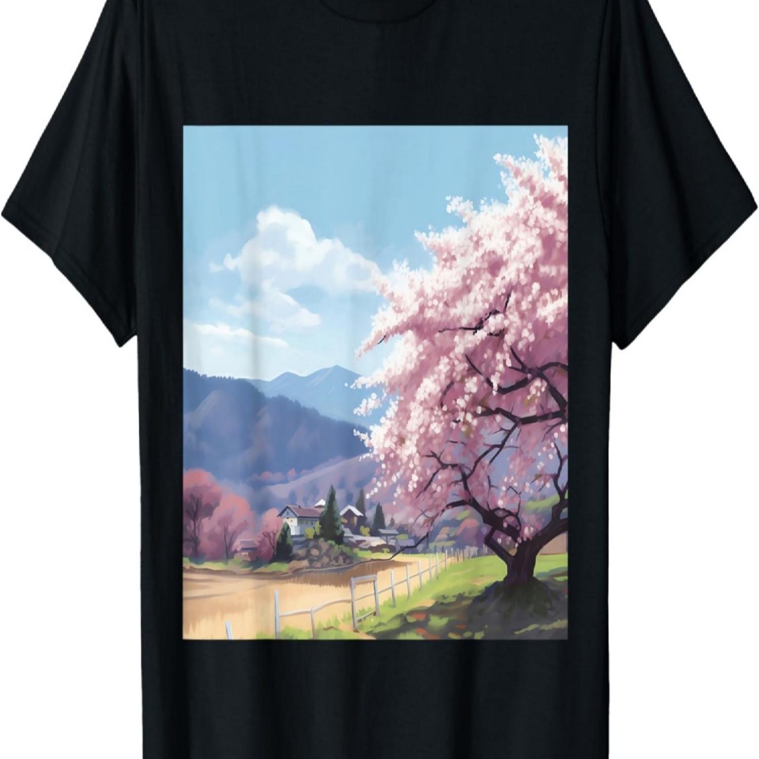 Romantic Pink Blossom Journey Cherry Blossom Art T-Shirt S чёрный
