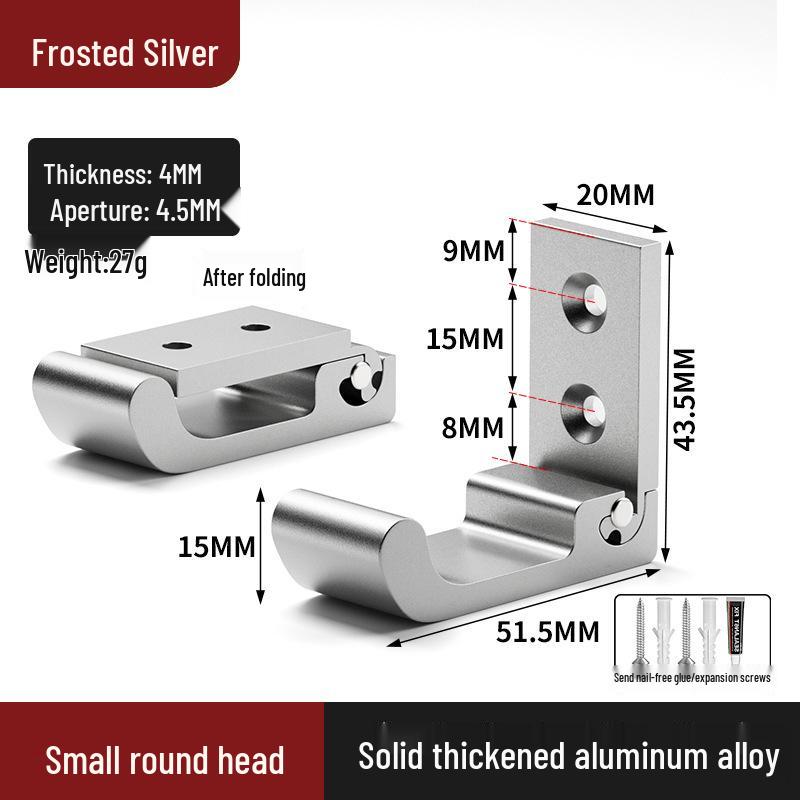 Black Aluminum Alloy Folding Wall-Mounted Coat Hook - Punch-Free, Solid Single Hook