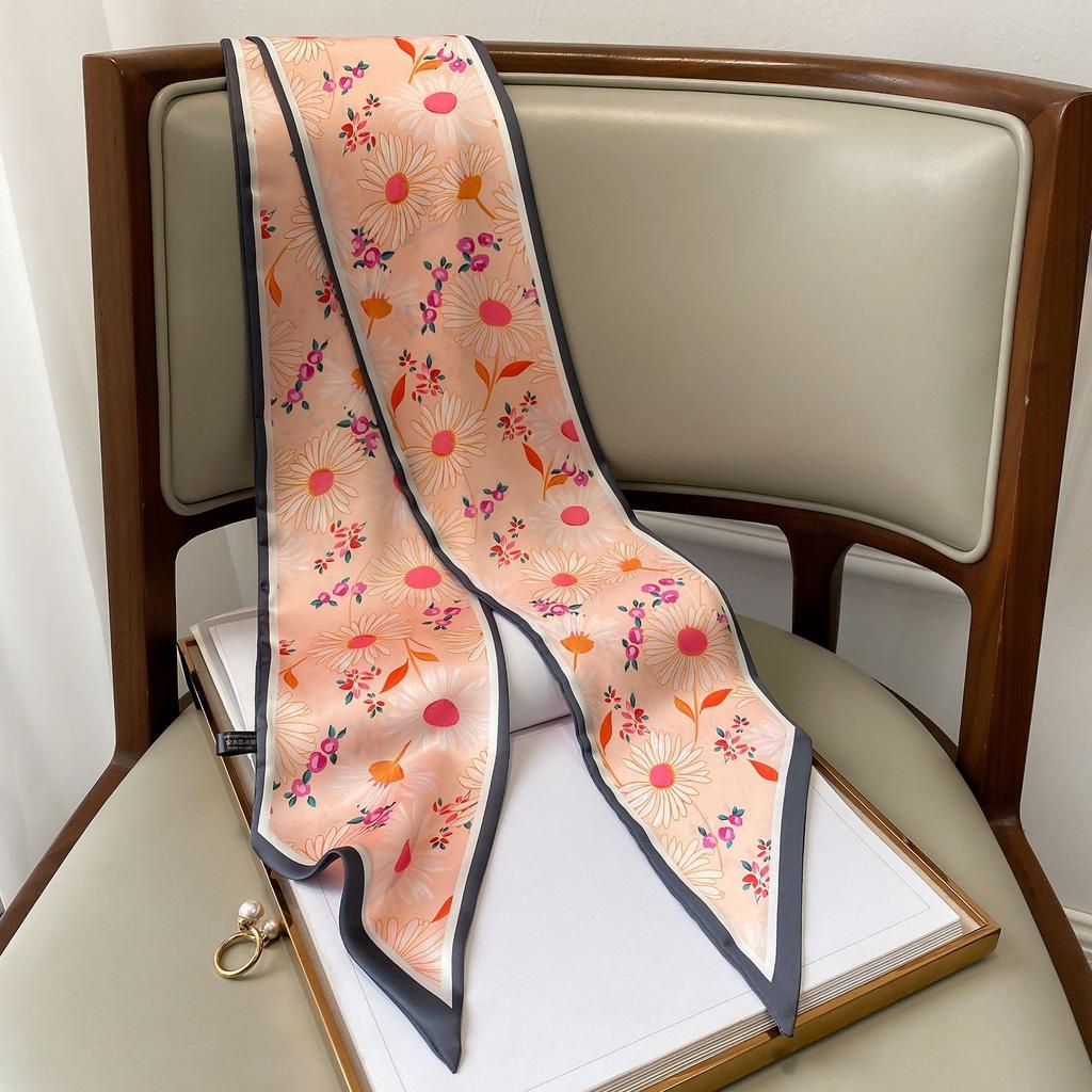 New Style of Literary Floral Fashion Trendy Small Scarf for Women's Hairband Korean Style Fresh Scarf Scarf Scarf Long Strap Kicker Bag