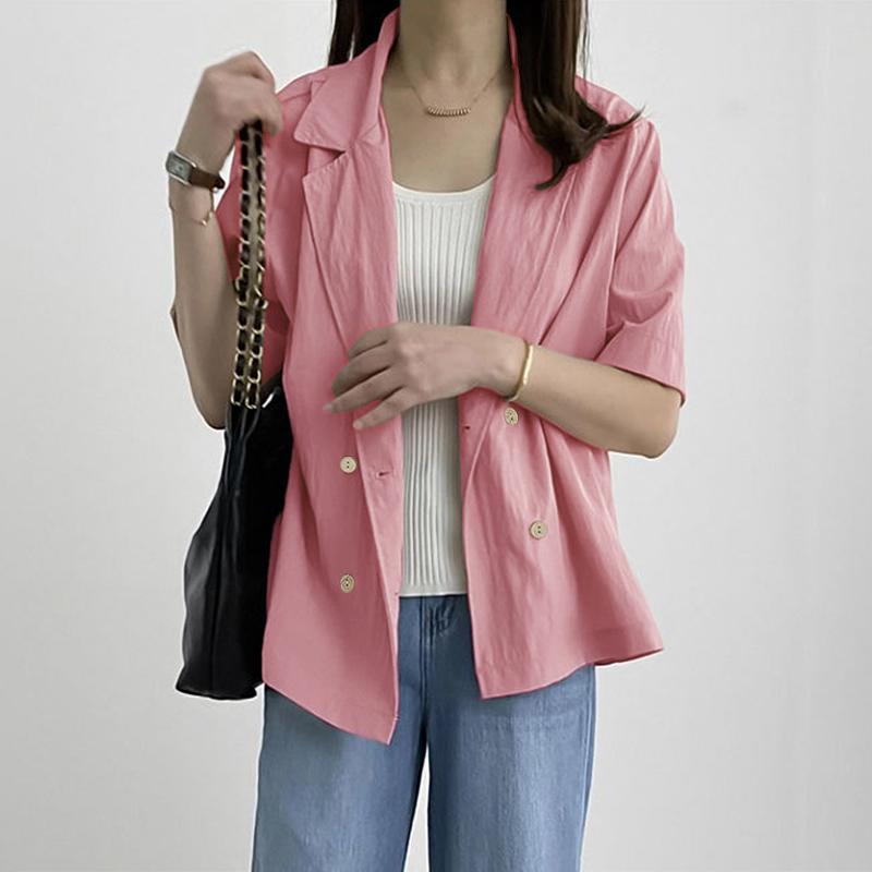 

ZANZEA Женская повседневная летняя блузка с отложным воротником и коротким рукавом L розовый