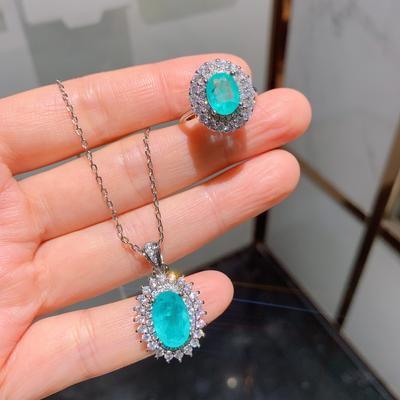 Jewelry Paraiba Pendant Vintage Micro-Set Diamond Gemstone Ring High Carbon Diamond Necklace