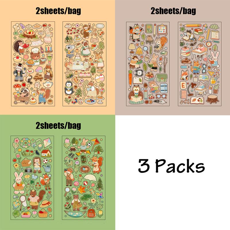 3Packs PET Cartoon Die-Cut Stickers Journal Decorative Stickers Diary Collage Cards Photo Frames Cup Card Holder