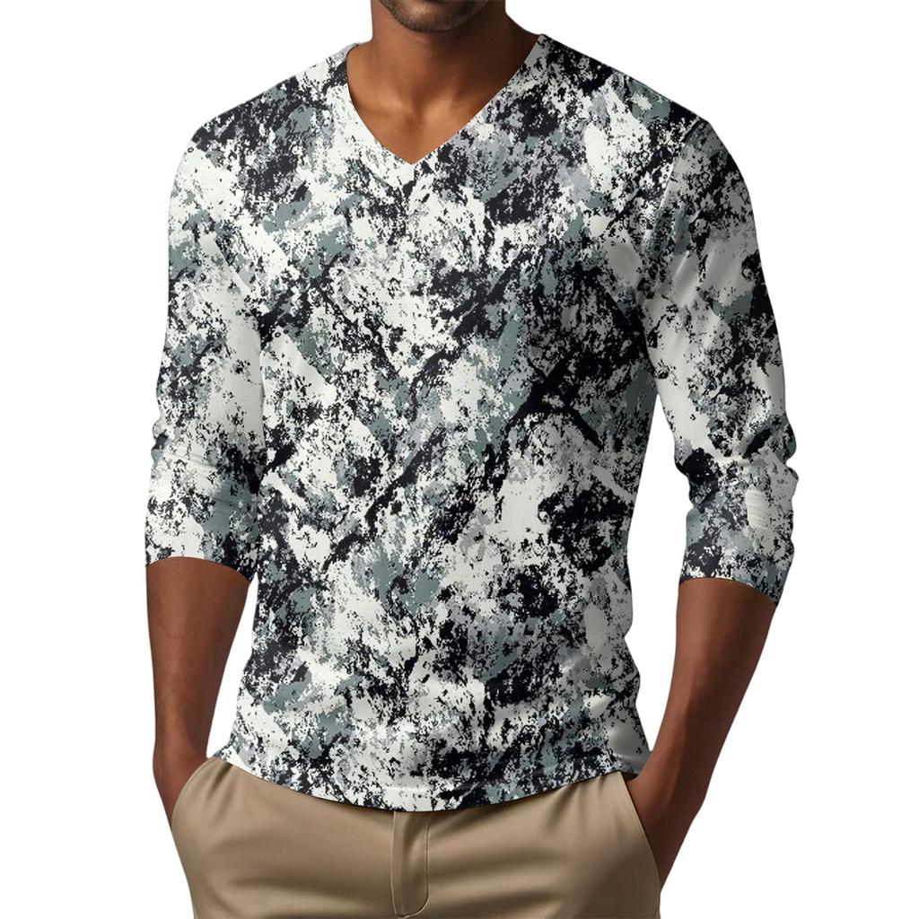 Herren V-Ausschnitt Lässig Mode Bedrucktes Langarm T-Shirt Top