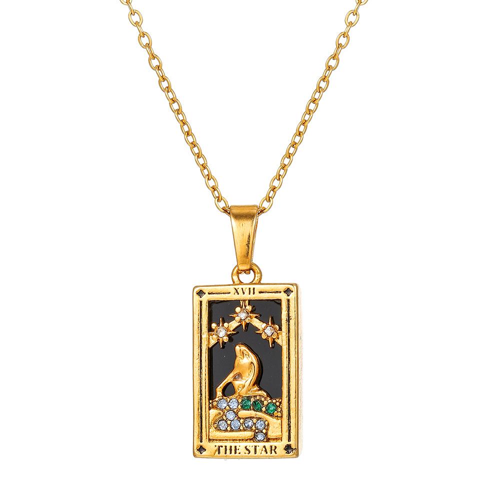 Retro Stainless Steel Zircon Tarot Card Pendant Necklace for Women