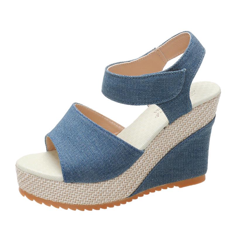 Women's Platform Wedge Peep-Toe Sandals with Round Toe High Heel for Outdoor Wear