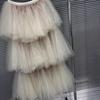 2025 Autumn/Winter Retro High-Waisted Slimming Layered Mesh Skirt