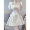 Summer New Heavy Puff Sleeve Jacquard Princess Skirt Square Neck Bow Dress