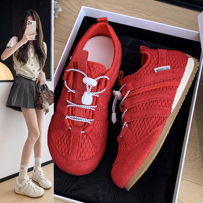 Breathable mesh German training shoes women's 2025 summer new popular retro Forrest Gump shoes flat casual sports white shoes